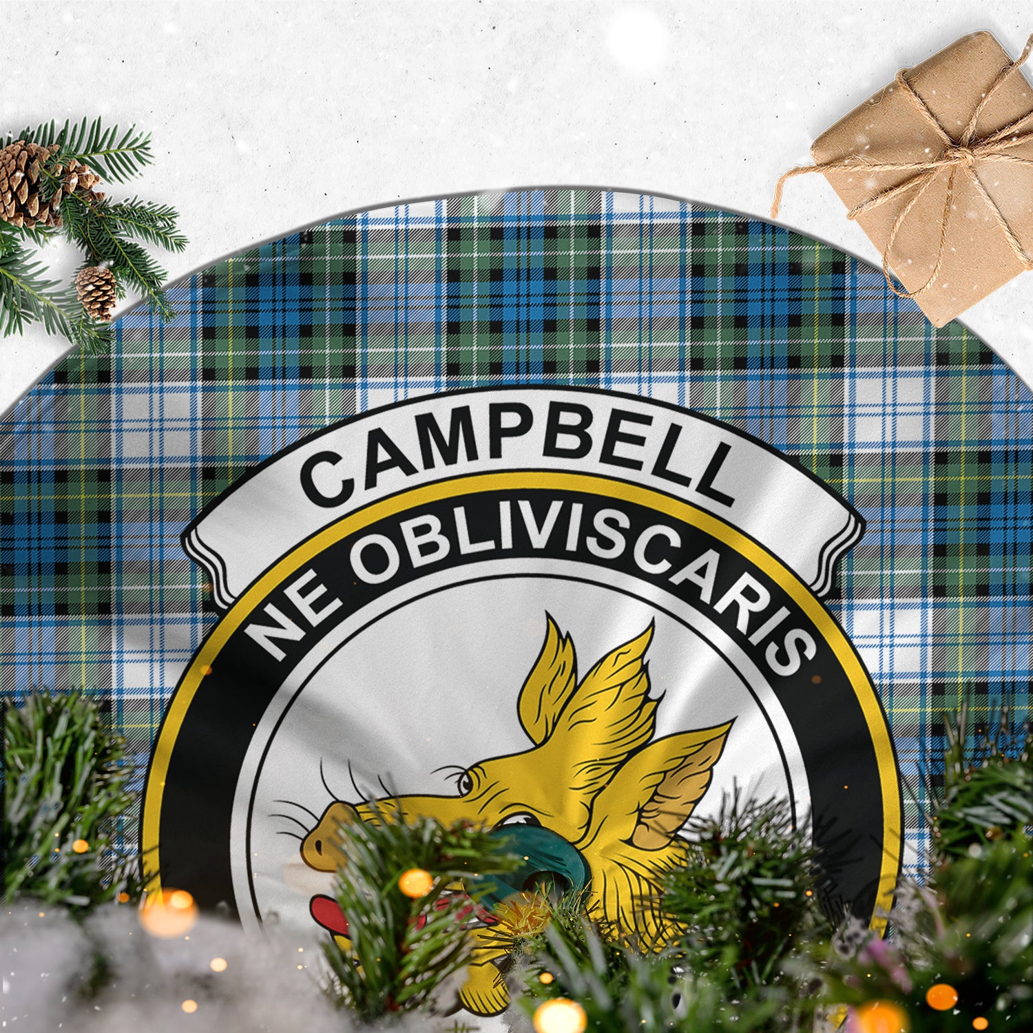 Campbell Dress Ancient Tartan Christmas Tree Skirt with Family Crest - Tartanvibesclothing