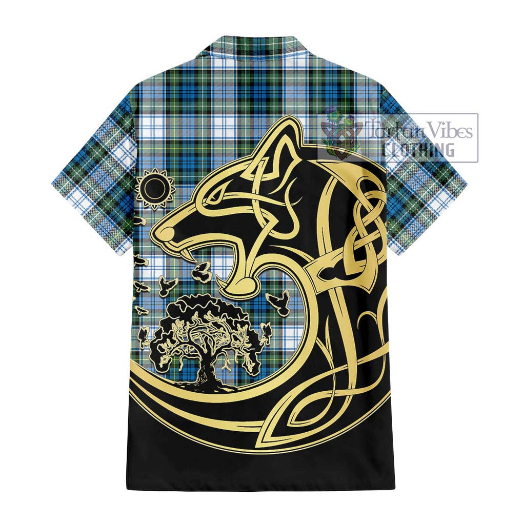 Campbell Dress Ancient Tartan Short Sleeve Button Shirt with Family Crest Celtic Wolf Style - Tartan Vibes Clothing