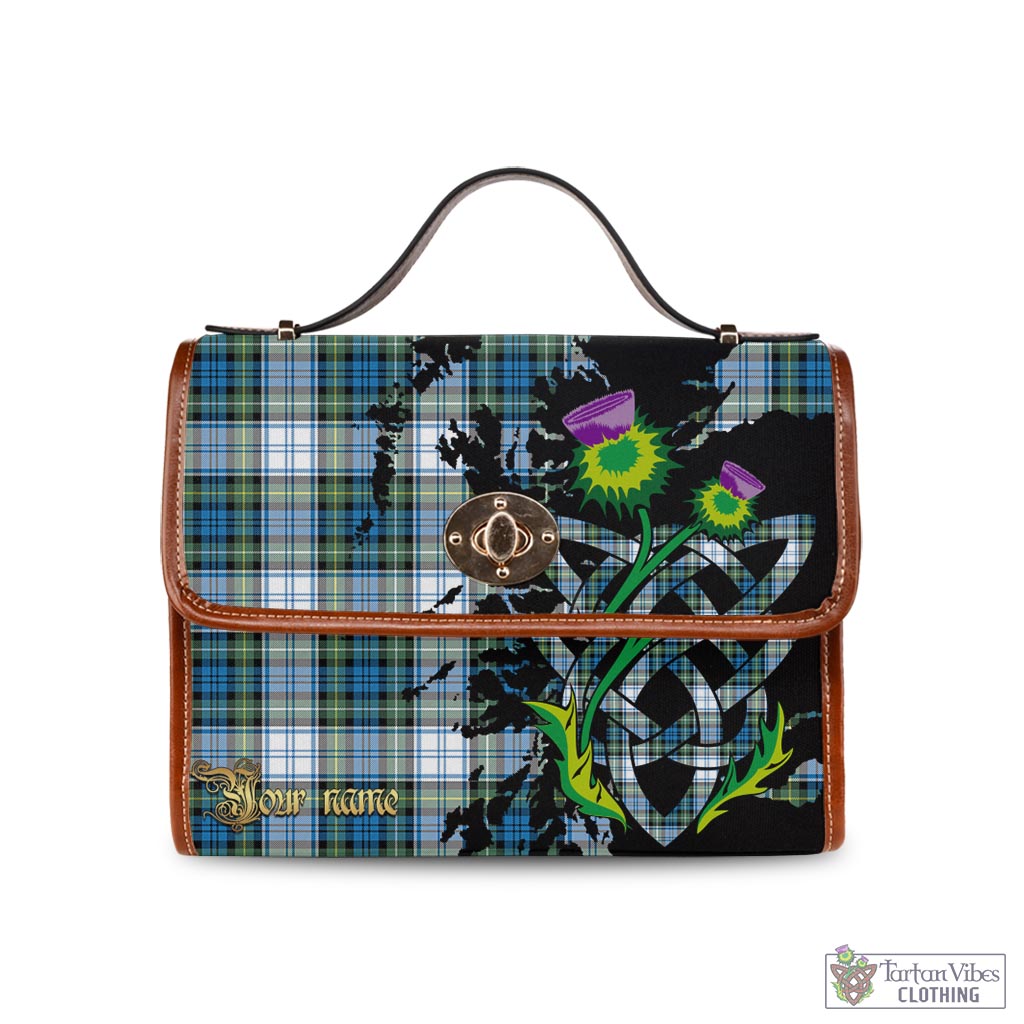 Tartan Vibes Clothing Campbell Dress Ancient Tartan Waterproof Canvas Bag with Scotland Map and Thistle Celtic Accents