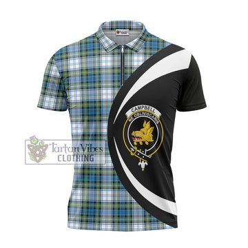 Campbell Dress Ancient Tartan Zipper Polo Shirt with Family Crest Circle Style