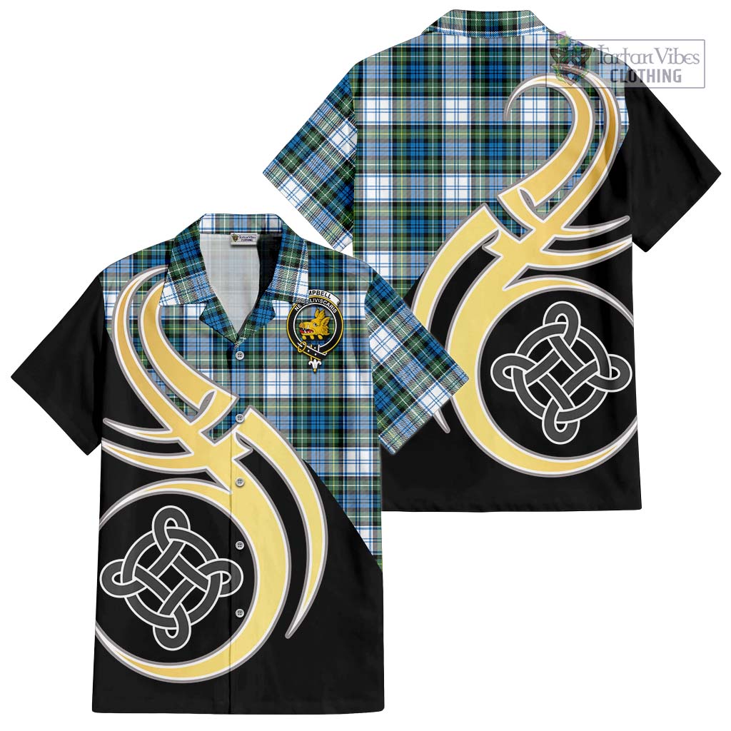 Campbell Dress Ancient Tartan Short Sleeve Button Shirt with Family Crest and Celtic Symbol Style - Tartan Vibes Clothing