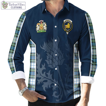 Campbell Dress Ancient Tartan Long Sleeve Button Up Shirt with Family Crest and Scottish Thistle Vibes Sport Style