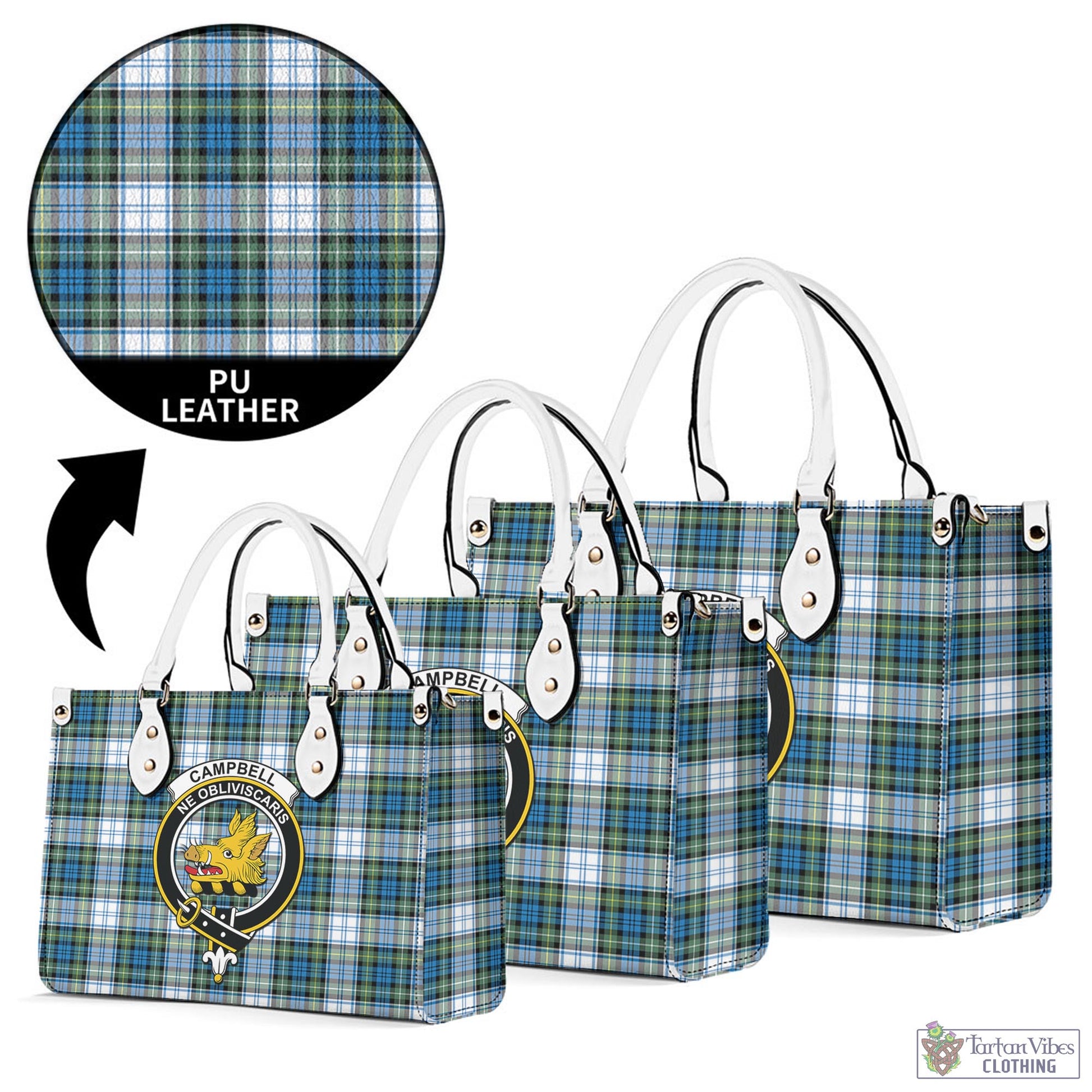 Tartan Vibes Clothing Campbell Dress Ancient Tartan Luxury Leather Handbags with Family Crest