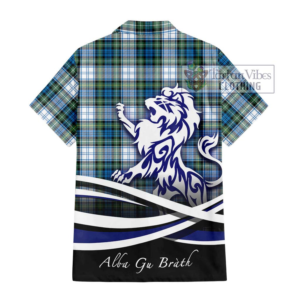 Campbell Dress Ancient Tartan Short Sleeve Button Shirt with Alba Gu Brath Regal Lion Emblem - Tartanvibesclothing Shop