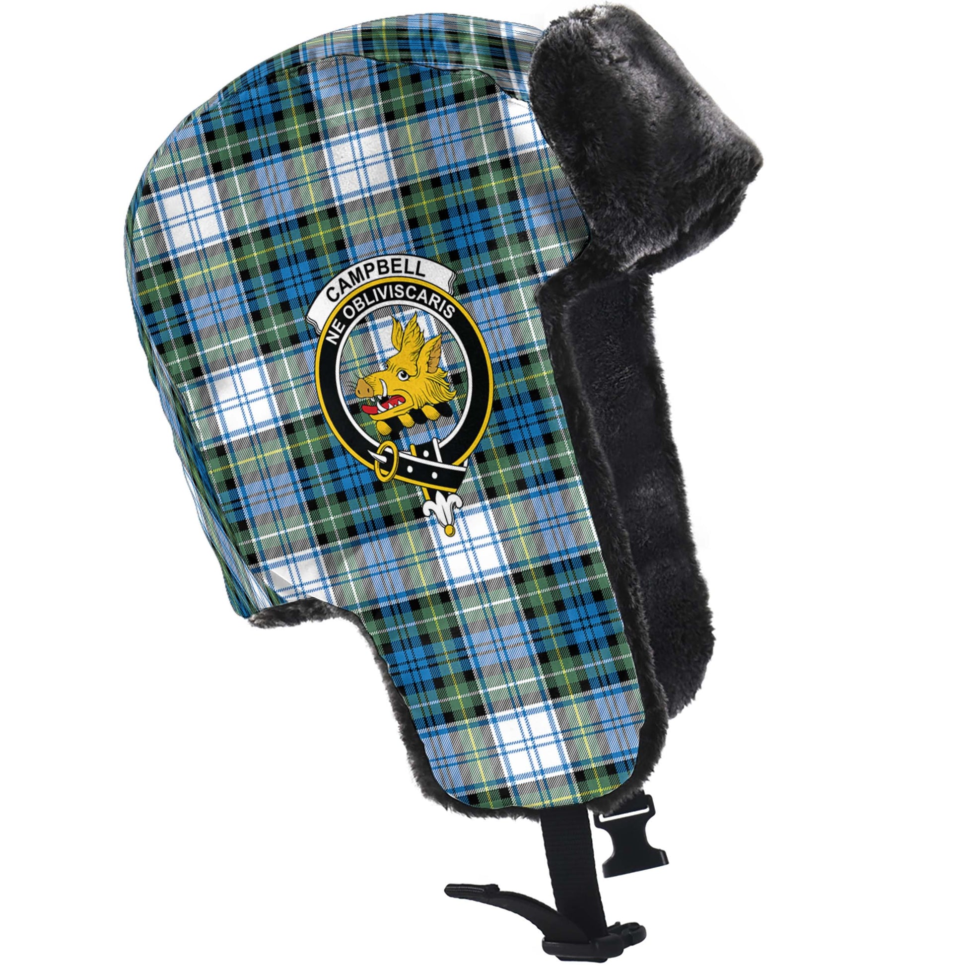 Campbell Dress Ancient Tartan Winter Trapper Hat with Family Crest - Tartanvibesclothing