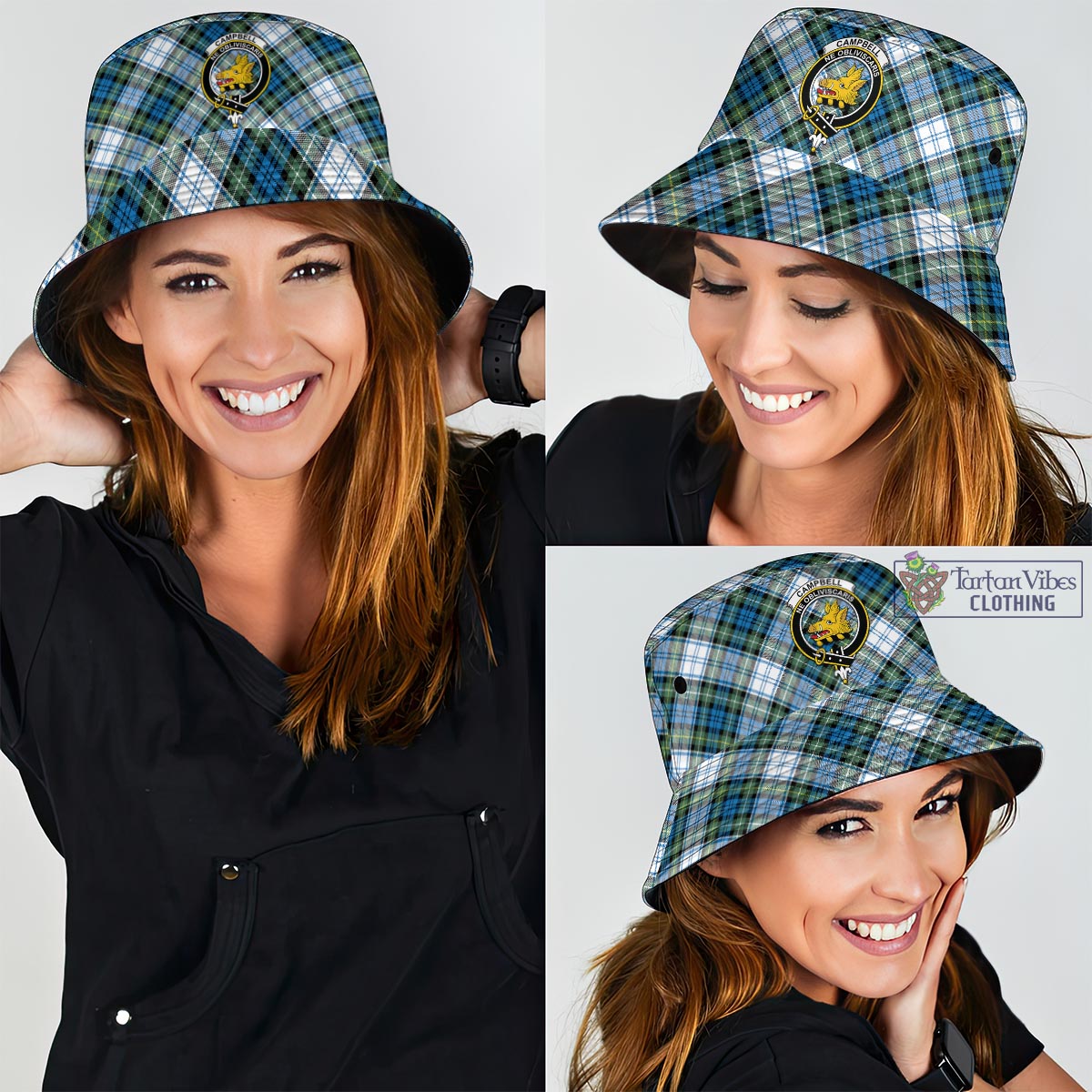 Tartan Vibes Clothing Campbell Dress Ancient Tartan Bucket Hat with Family Crest