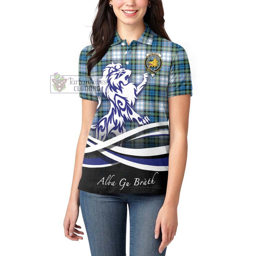 Campbell Dress Ancient Tartan Women's Polo Shirt with Alba Gu Brath Regal Lion Emblem - Tartanvibesclothing Shop