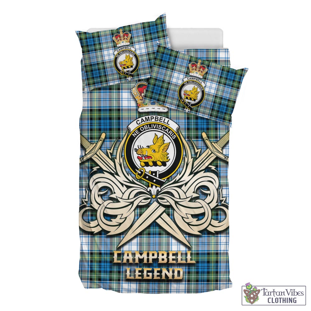 Tartan Vibes Clothing Campbell Dress Ancient Tartan Bedding Set with Clan Crest and the Golden Sword of Courageous Legacy