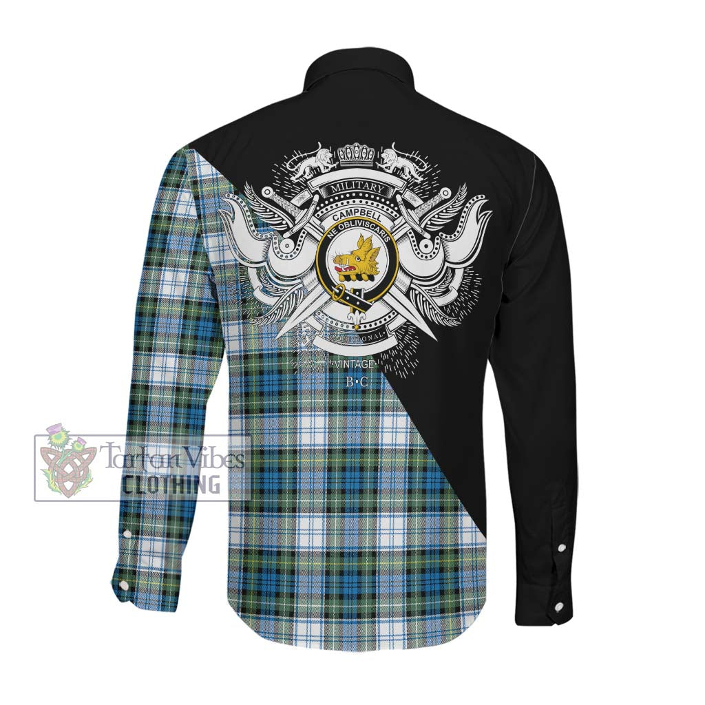 Tartan Vibes Clothing Campbell Dress Ancient Tartan Long Sleeve Button Shirt with Family Crest and Military Logo Style