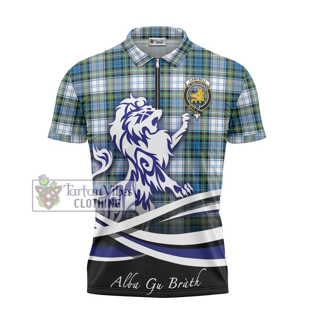 Campbell Dress Ancient Tartan Zipper Polo Shirt with Alba Gu Brath Regal Lion Emblem - Tartanvibesclothing Shop