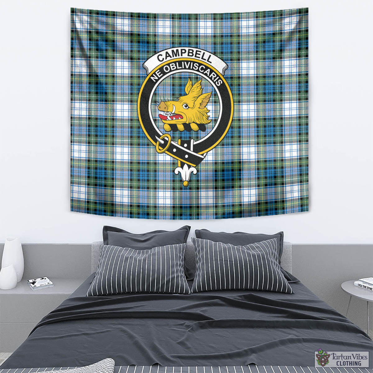 Tartan Vibes Clothing Campbell Dress Ancient Tartan Tapestry Wall Hanging and Home Decor for Room with Family Crest