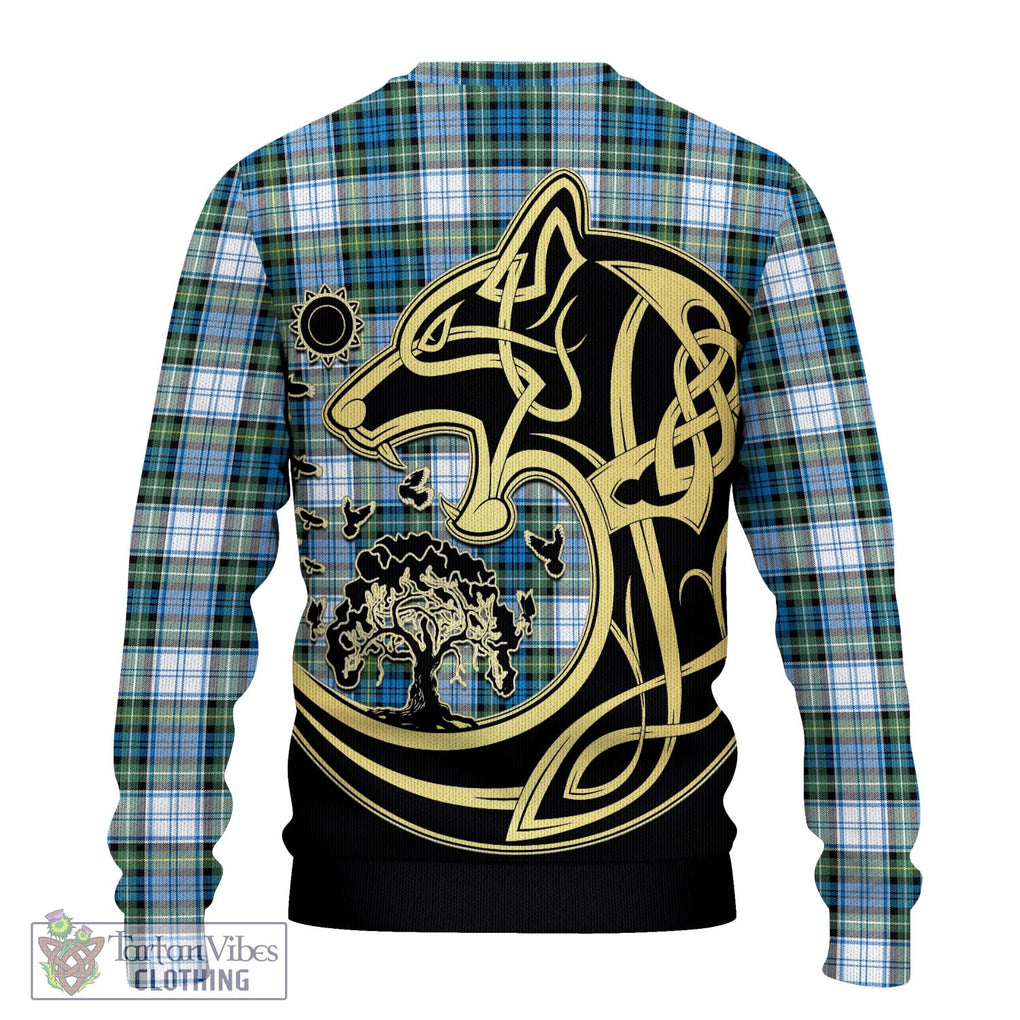 Campbell Dress Ancient Tartan Knitted Sweater with Family Crest Celtic Wolf Style - Tartan Vibes Clothing