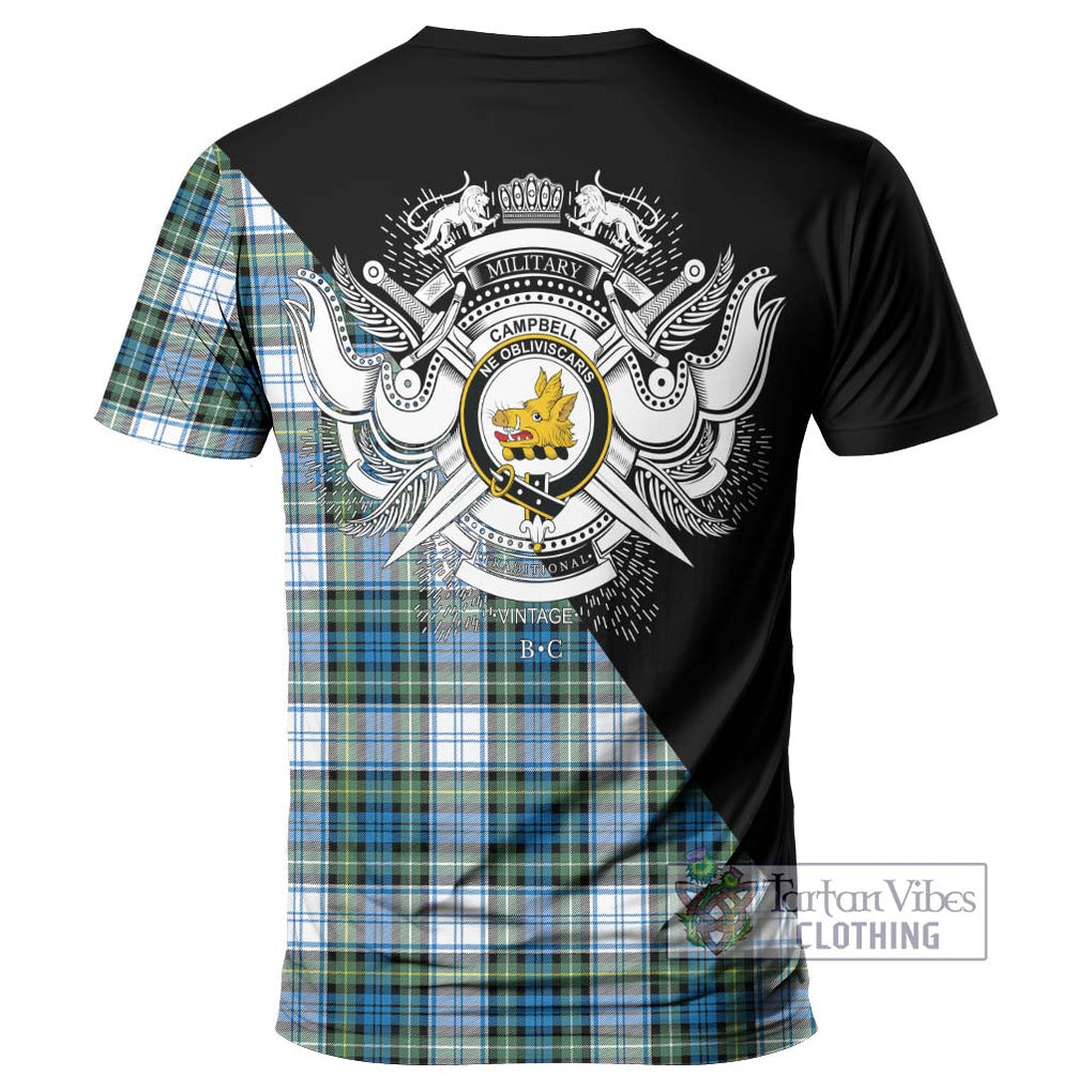 Campbell Dress Ancient Tartan T-Shirt with Family Crest and Military Logo Style - Tartanvibesclothing Shop