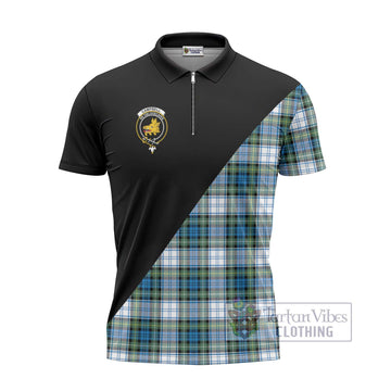 Campbell Dress Ancient Tartan Zipper Polo Shirt with Family Crest and Military Logo Style