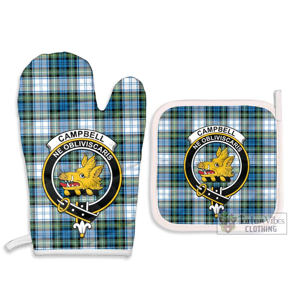 Campbell Dress Ancient Tartan Combo Oven Mitt & Pot-Holder with Family Crest Combo 1 Oven Mitt & 2 Pot-Holder White - Tartan Vibes Clothing