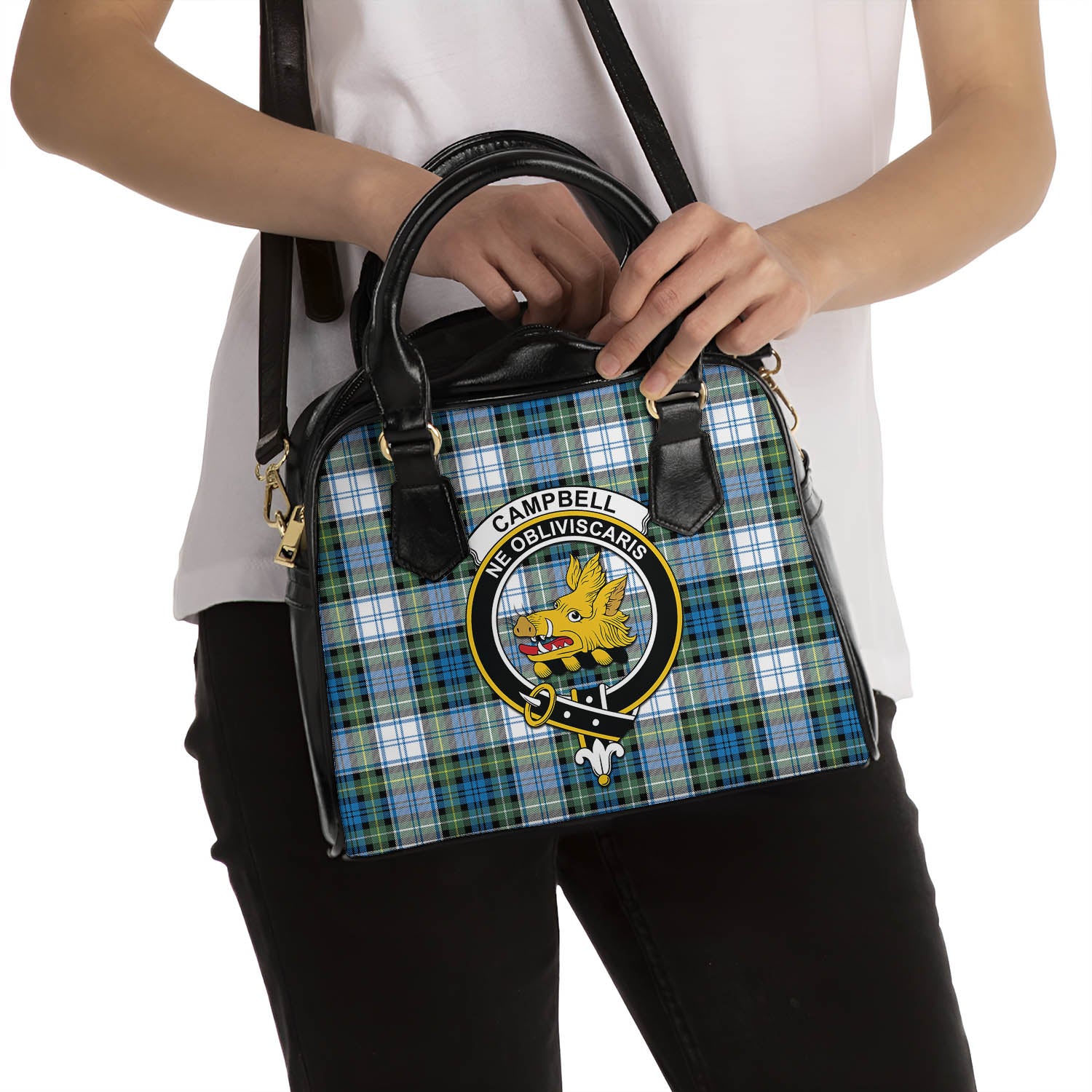 Campbell Dress Ancient Tartan Shoulder Handbags with Family Crest - Tartanvibesclothing