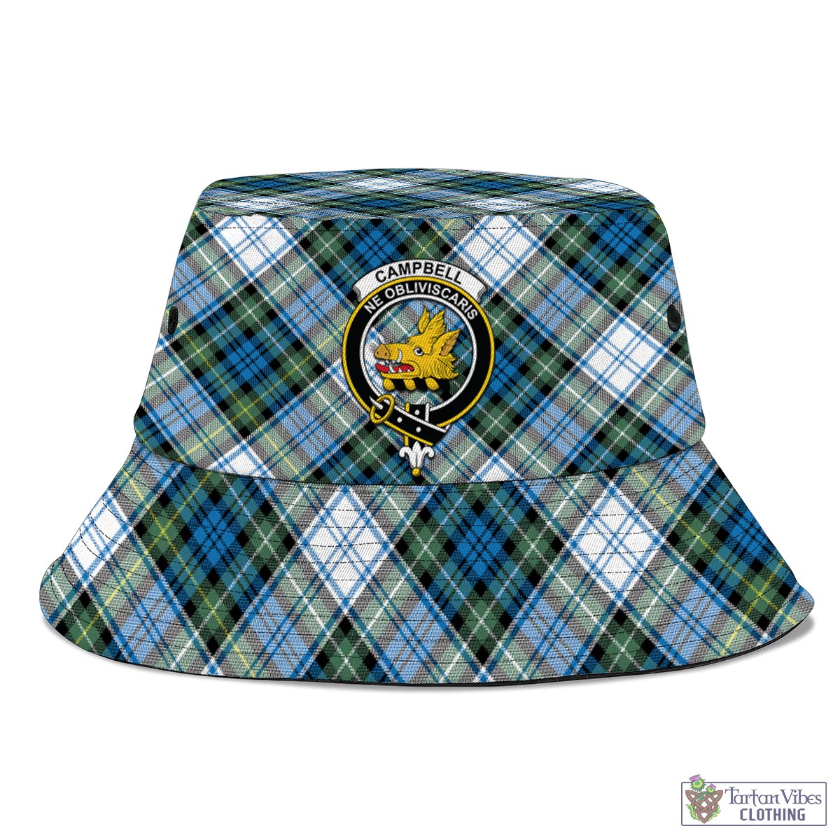 Tartan Vibes Clothing Campbell Dress Ancient Tartan Bucket Hat with Family Crest