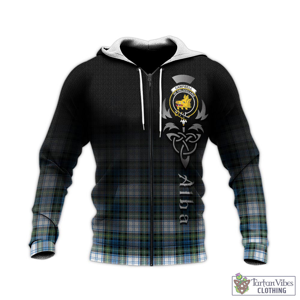 Tartan Vibes Clothing Campbell Dress Ancient Tartan Knitted Hoodie Featuring Alba Gu Brath Family Crest Celtic Inspired