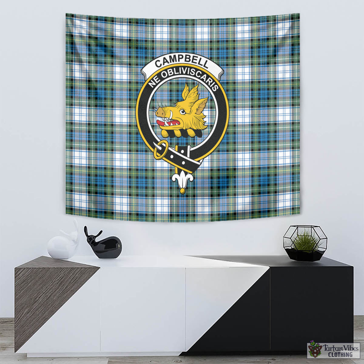 Tartan Vibes Clothing Campbell Dress Ancient Tartan Tapestry Wall Hanging and Home Decor for Room with Family Crest