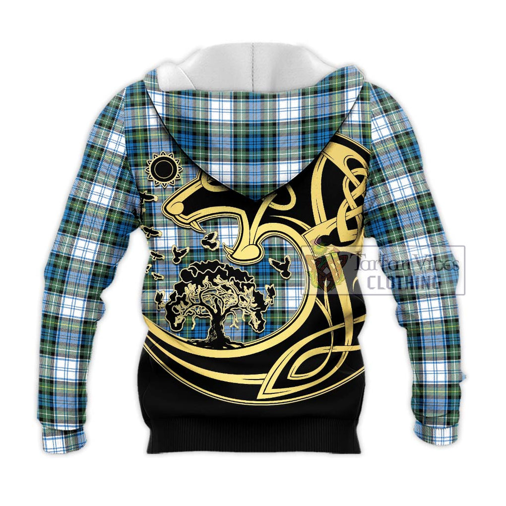 Campbell Dress Ancient Tartan Knitted Hoodie with Family Crest Celtic Wolf Style - Tartan Vibes Clothing