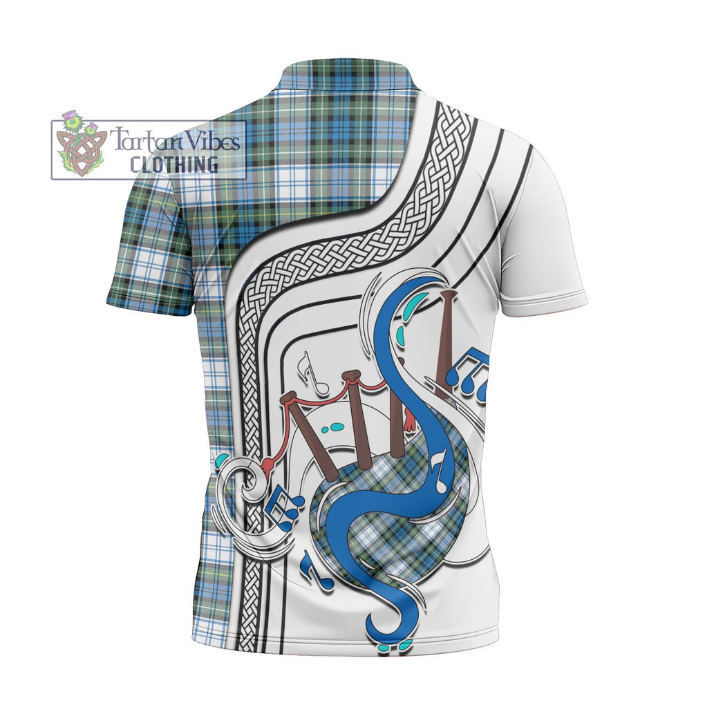 Campbell Dress Ancient Tartan Zipper Polo Shirt with Epic Bagpipe Style - Tartanvibesclothing Shop