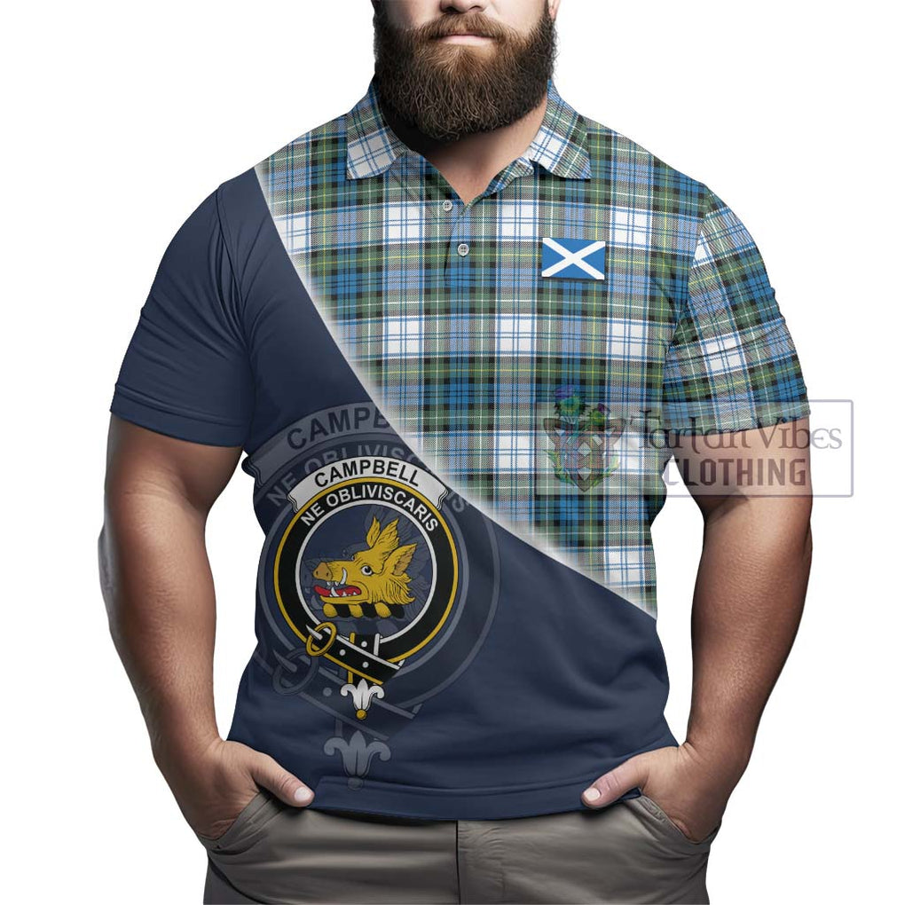 Campbell Dress Ancient Tartan Polo Shirt with Personalised National Flag and Family Crest Half Style - Tartanvibesclothing Shop