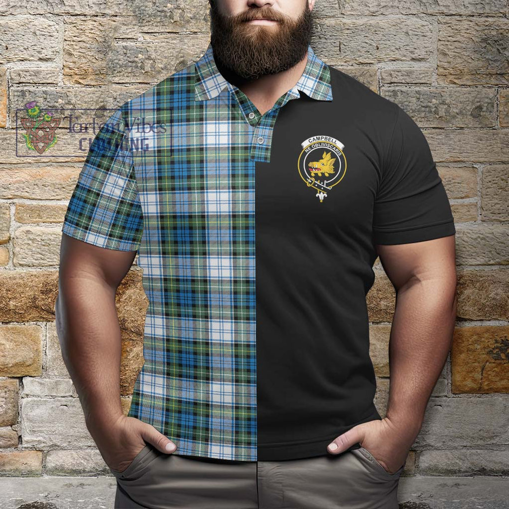 Campbell Dress Ancient Tartan Polo Shirt with Family Crest and Half Of Me Style - Tartanvibesclothing Shop