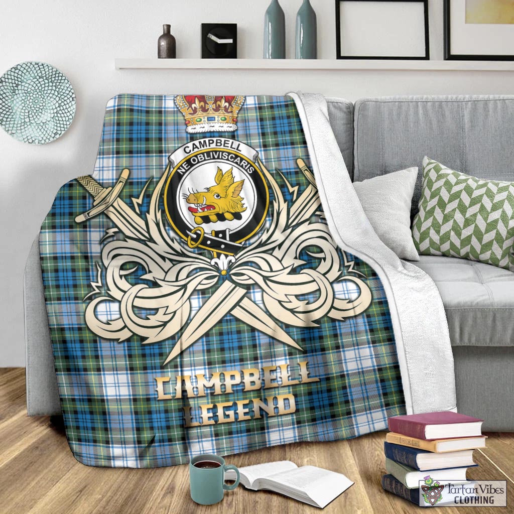 Tartan Vibes Clothing Campbell Dress Ancient Tartan Blanket with Clan Crest and the Golden Sword of Courageous Legacy