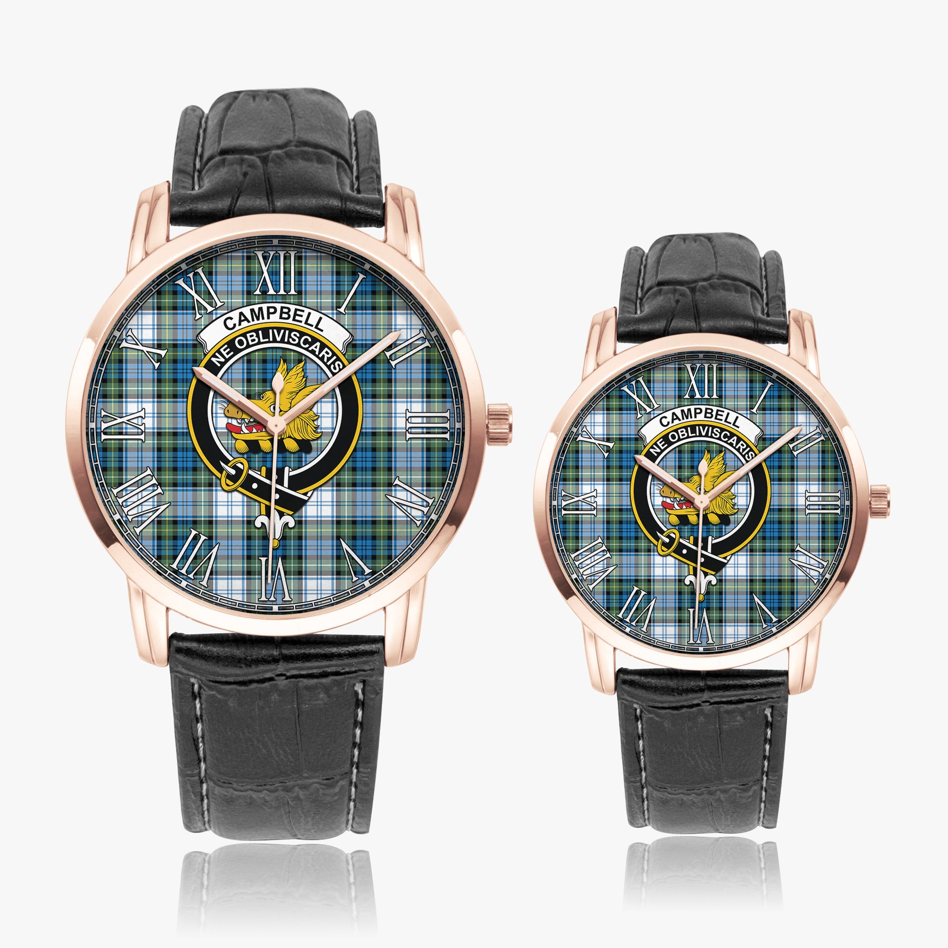 Campbell Dress Ancient Tartan Family Crest Leather Strap Quartz Watch - Tartanvibesclothing