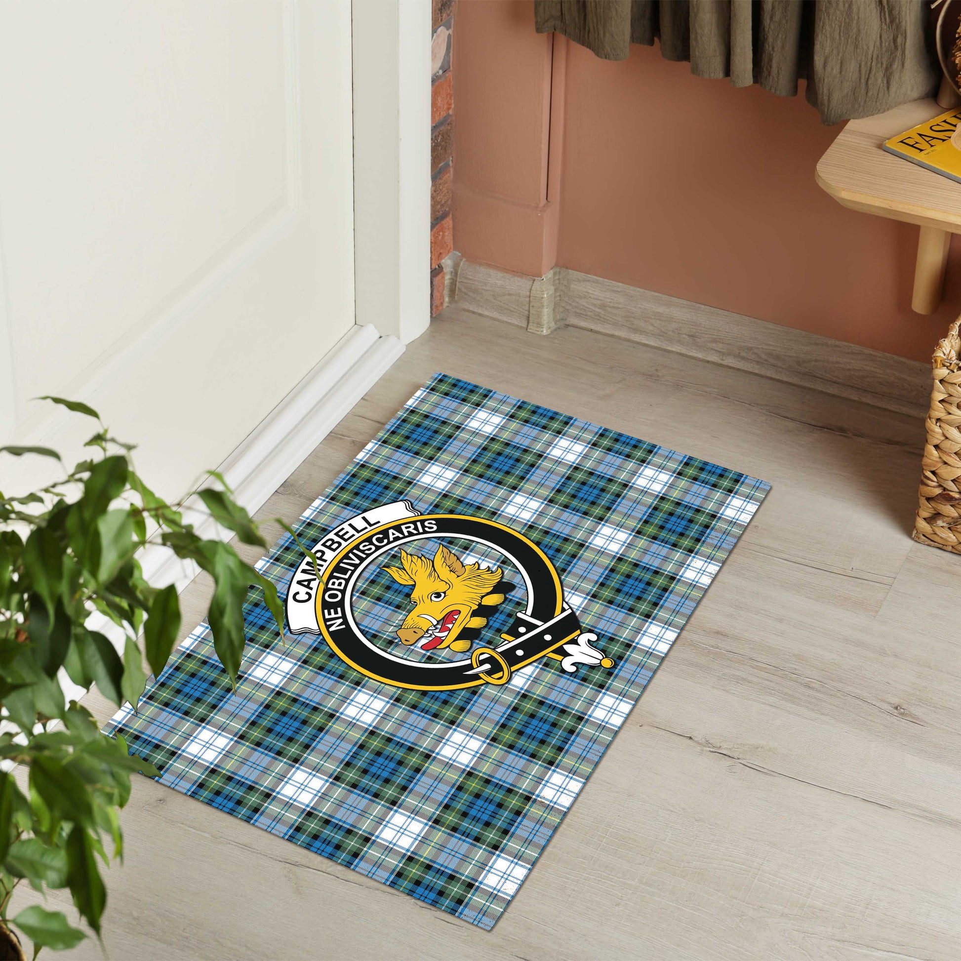 Campbell Dress Ancient Tartan Door Mat with Family Crest - Tartanvibesclothing