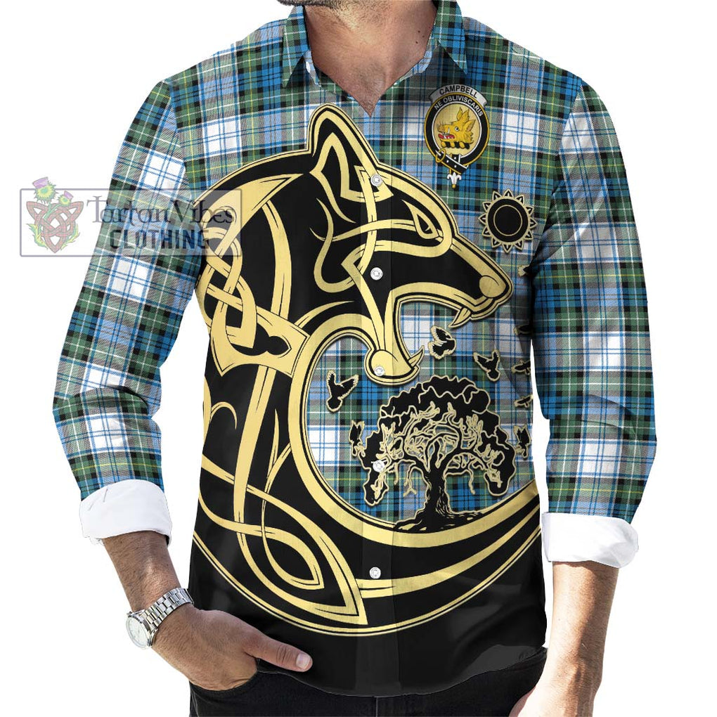 Campbell Dress Ancient Tartan Long Sleeve Button Shirt with Family Crest Celtic Wolf Style - Tartan Vibes Clothing