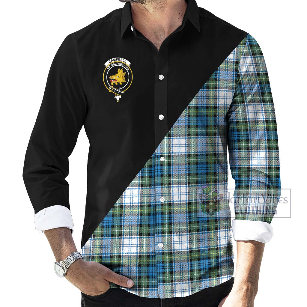 Tartan Vibes Clothing Campbell Dress Ancient Tartan Long Sleeve Button Shirt with Family Crest and Military Logo Style