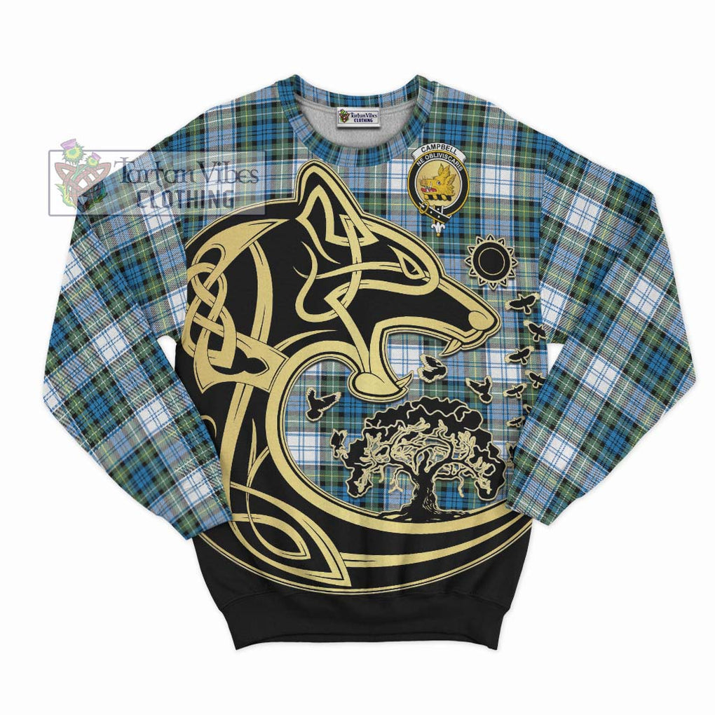 Campbell Dress Ancient Tartan Sweatshirt with Family Crest Celtic Wolf Style - Tartan Vibes Clothing