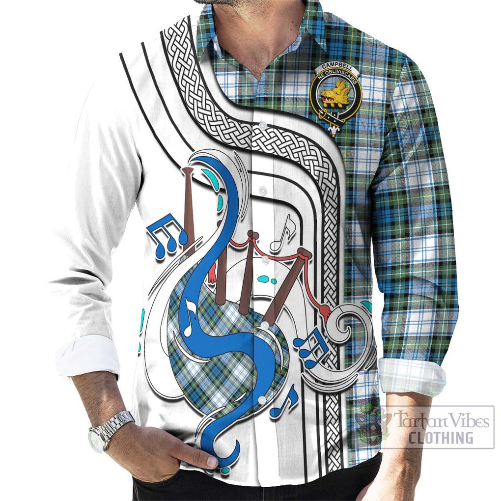 Campbell Dress Ancient Tartan Long Sleeve Button Shirt with Epic Bagpipe Style - Tartanvibesclothing Shop