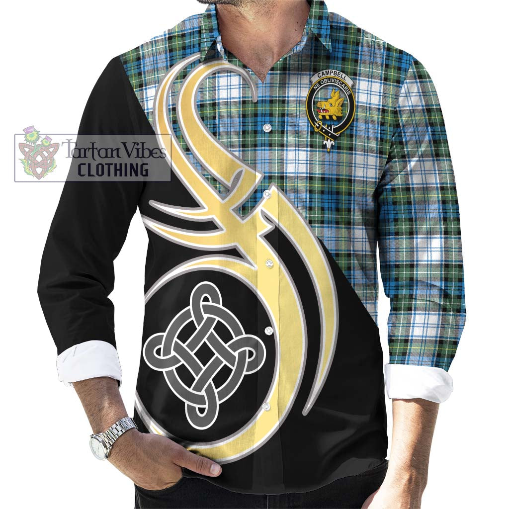 Campbell Dress Ancient Tartan Long Sleeve Button Shirt with Family Crest and Celtic Symbol Style - Tartan Vibes Clothing