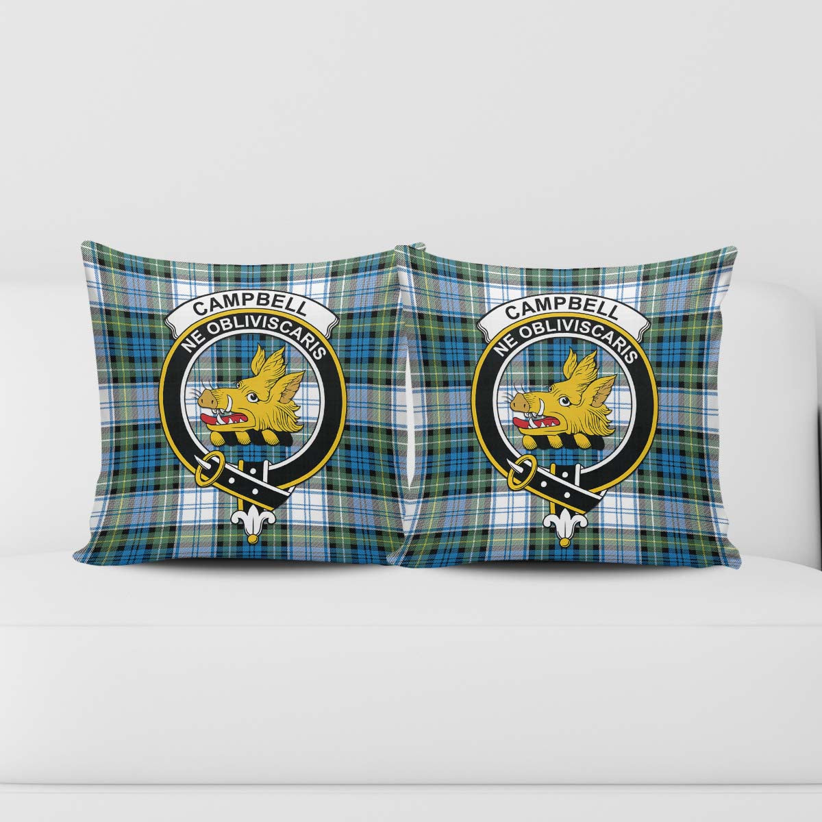 Campbell Dress Ancient Tartan Pillow Cover with Family Crest - Tartanvibesclothing