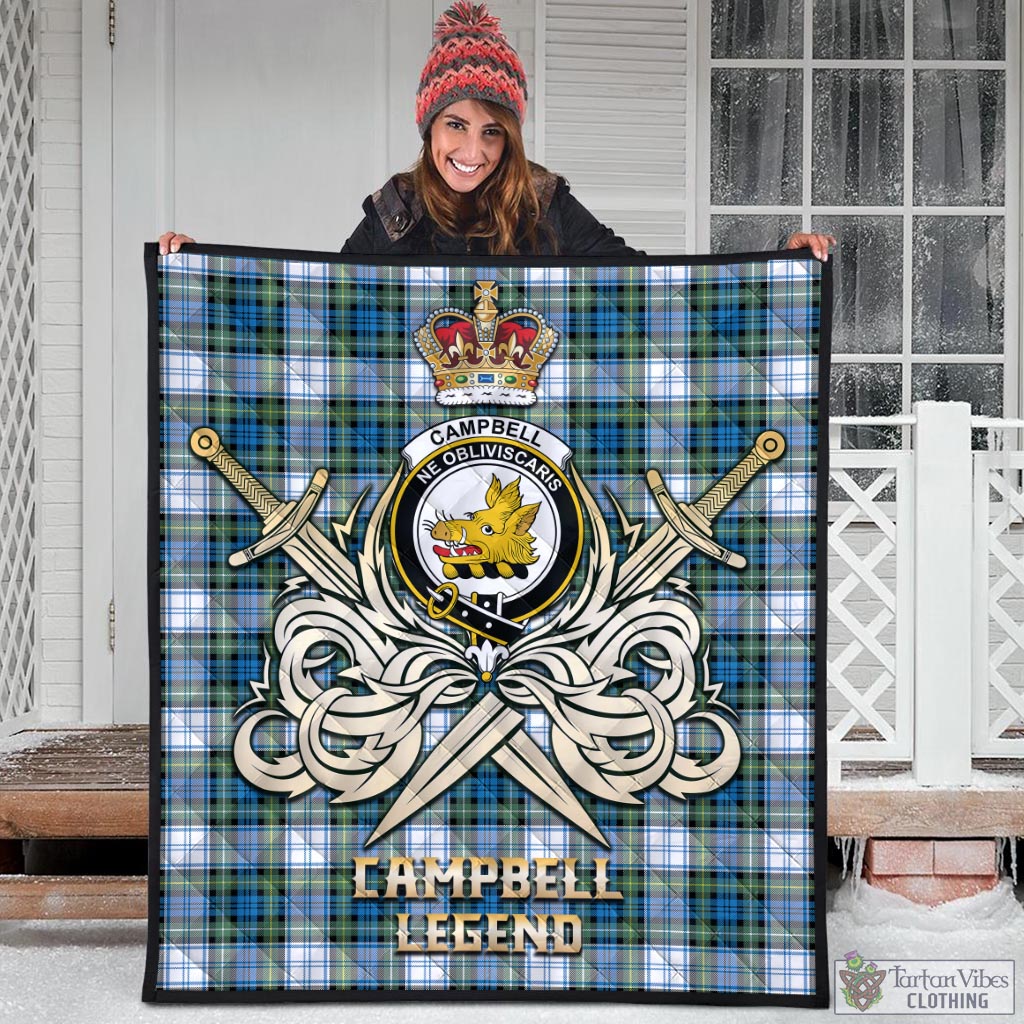 Tartan Vibes Clothing Campbell Dress Ancient Tartan Quilt with Clan Crest and the Golden Sword of Courageous Legacy