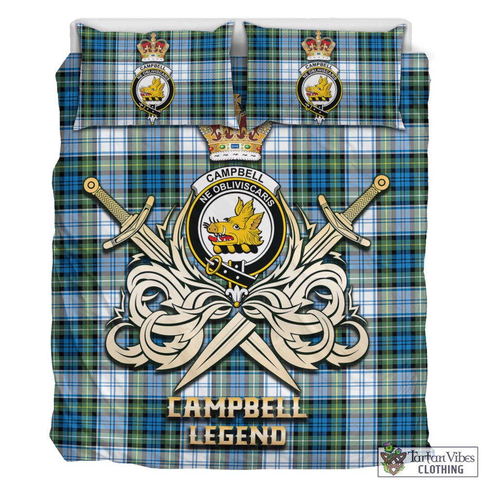 Tartan Vibes Clothing Campbell Dress Ancient Tartan Bedding Set with Clan Crest and the Golden Sword of Courageous Legacy