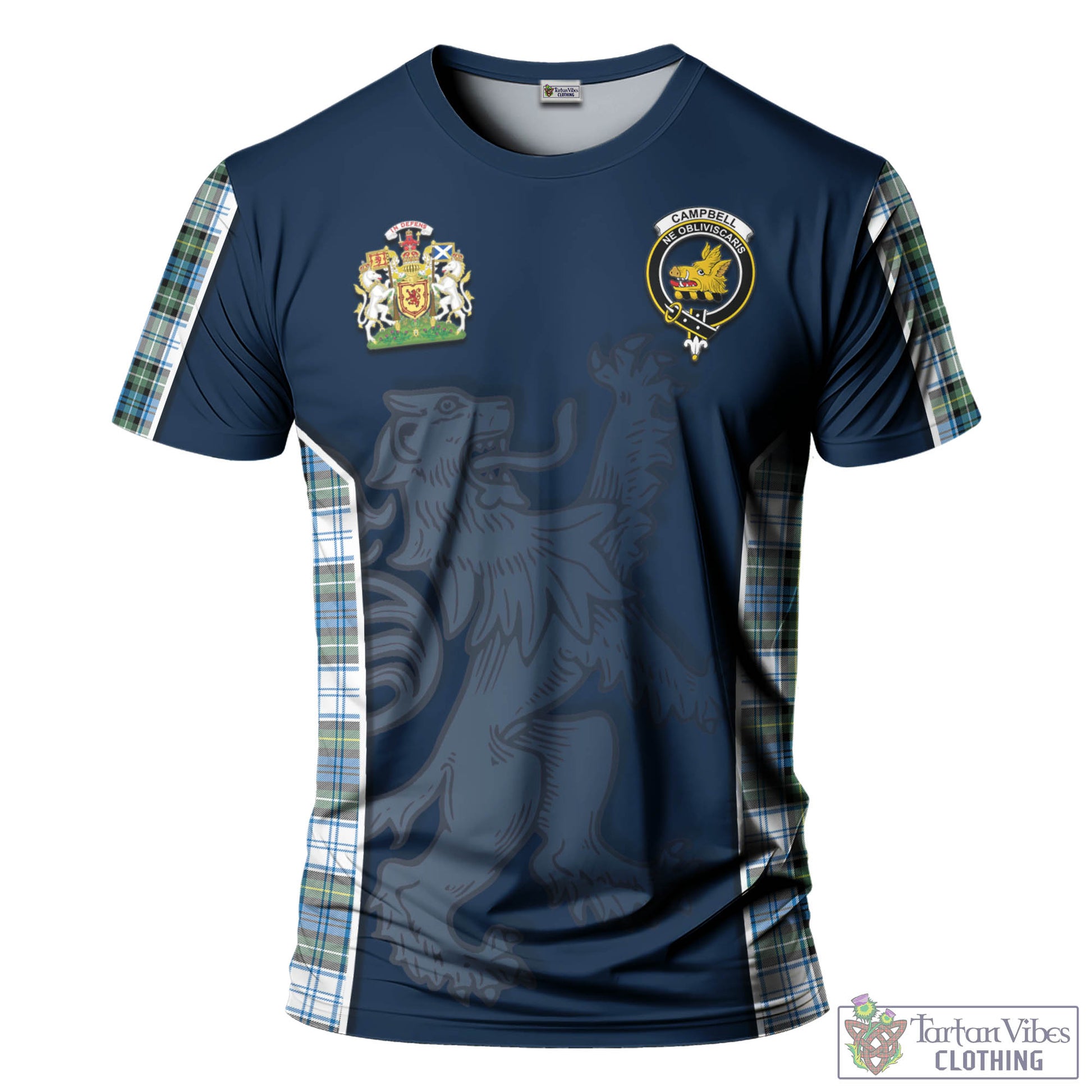 Tartan Vibes Clothing Campbell Dress Ancient Tartan T-Shirt with Family Crest and Lion Rampant Vibes Sport Style