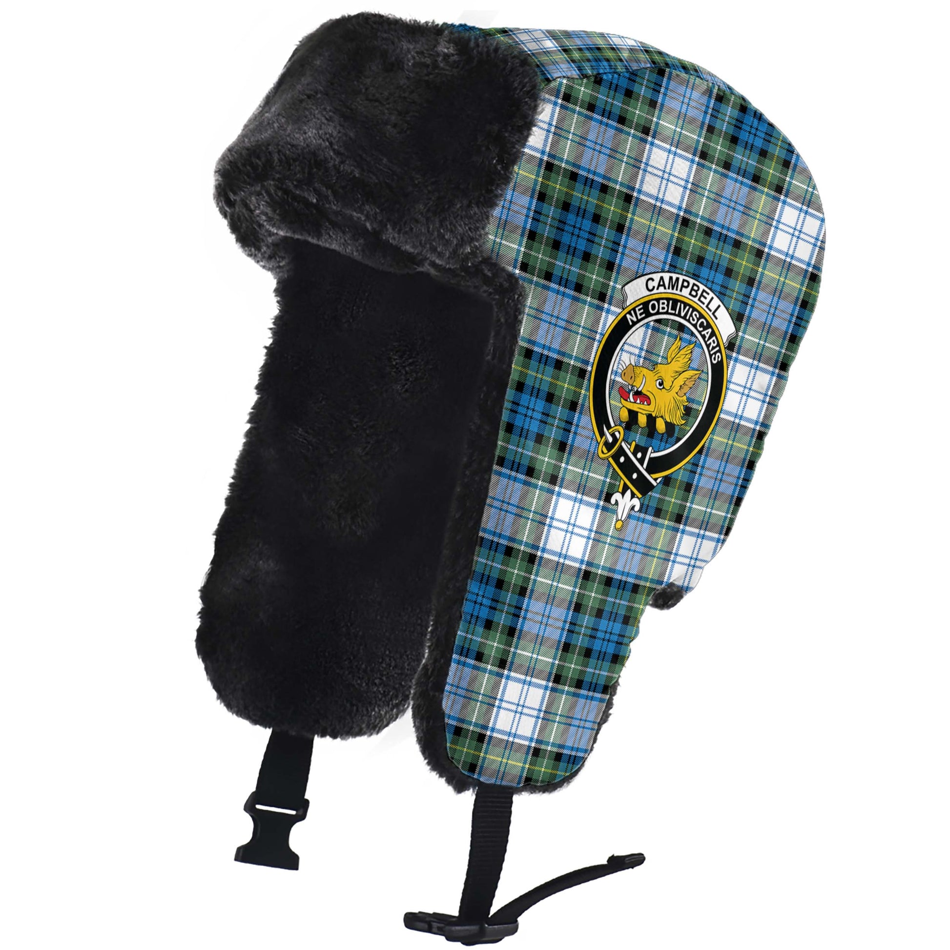 Campbell Dress Ancient Tartan Winter Trapper Hat with Family Crest - Tartanvibesclothing