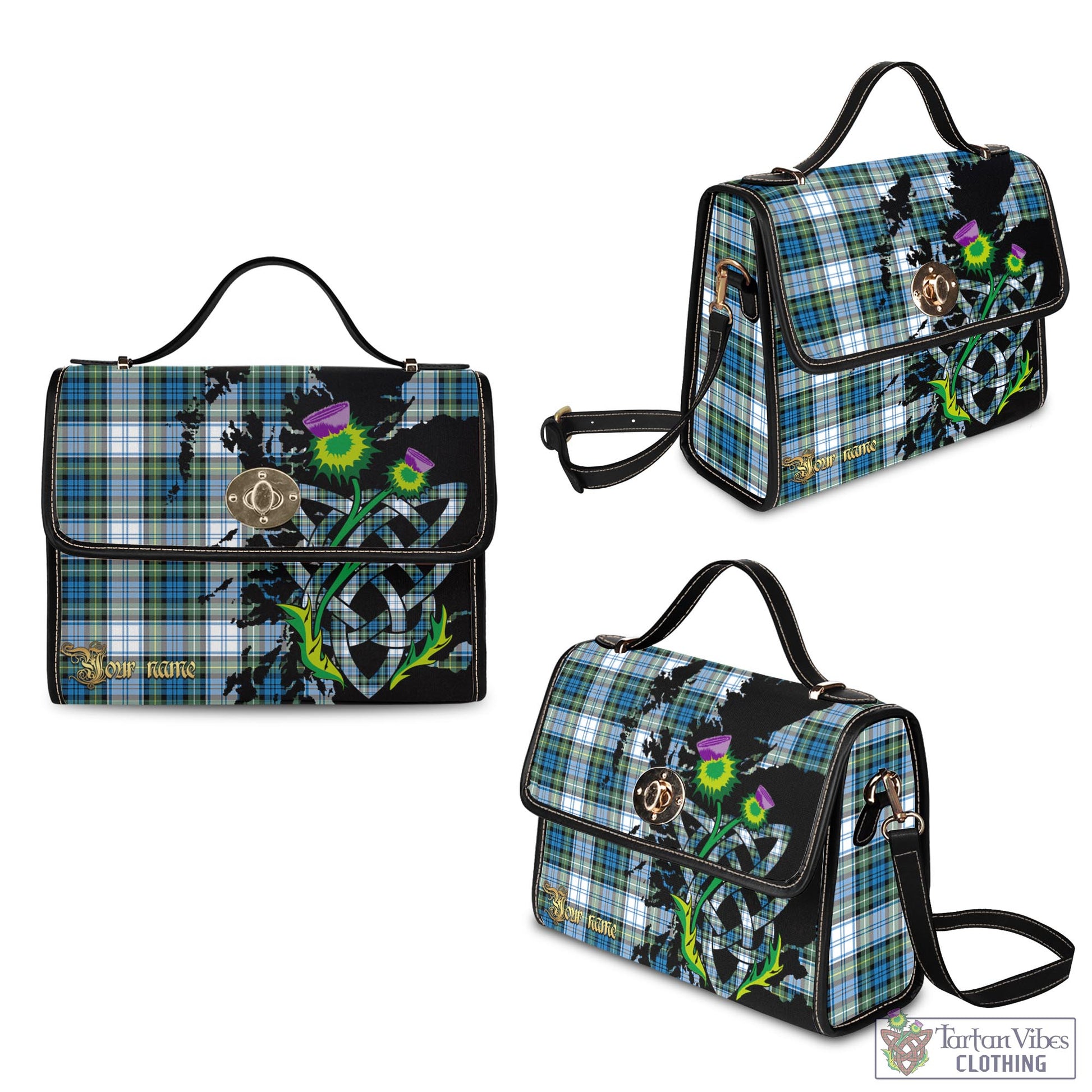 Tartan Vibes Clothing Campbell Dress Ancient Tartan Waterproof Canvas Bag with Scotland Map and Thistle Celtic Accents