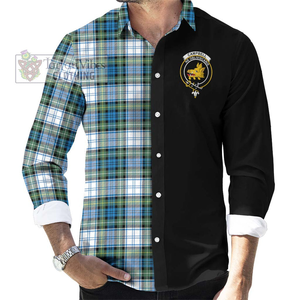 Campbell Dress Ancient Tartan Long Sleeve Button Shirt with Family Crest and Half Of Me Style - Tartanvibesclothing Shop