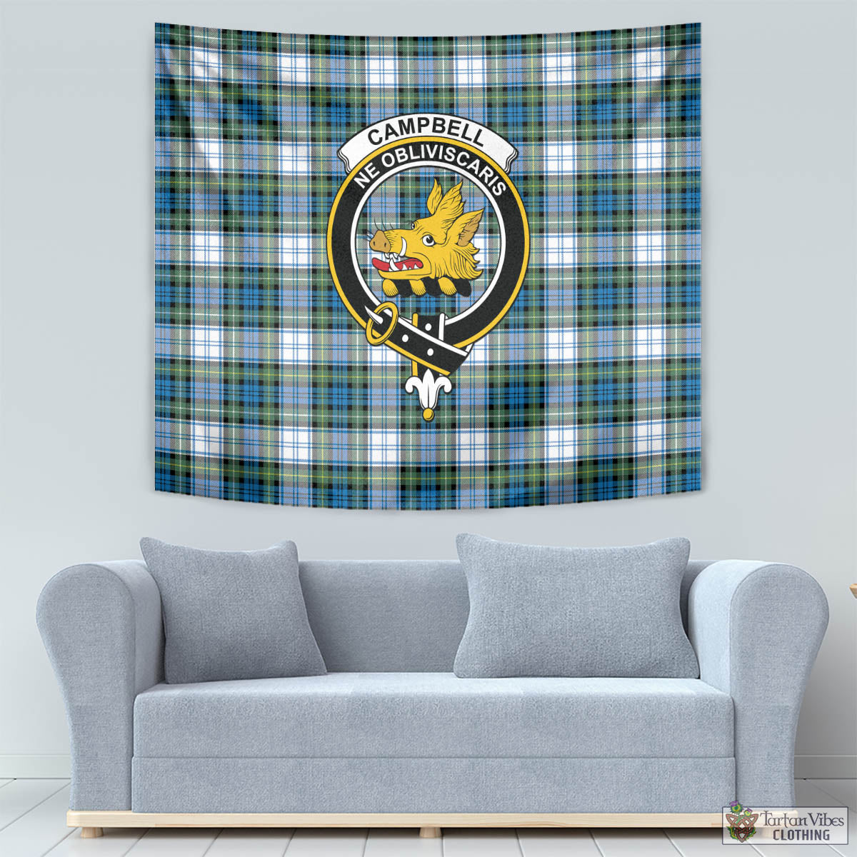 Tartan Vibes Clothing Campbell Dress Ancient Tartan Tapestry Wall Hanging and Home Decor for Room with Family Crest