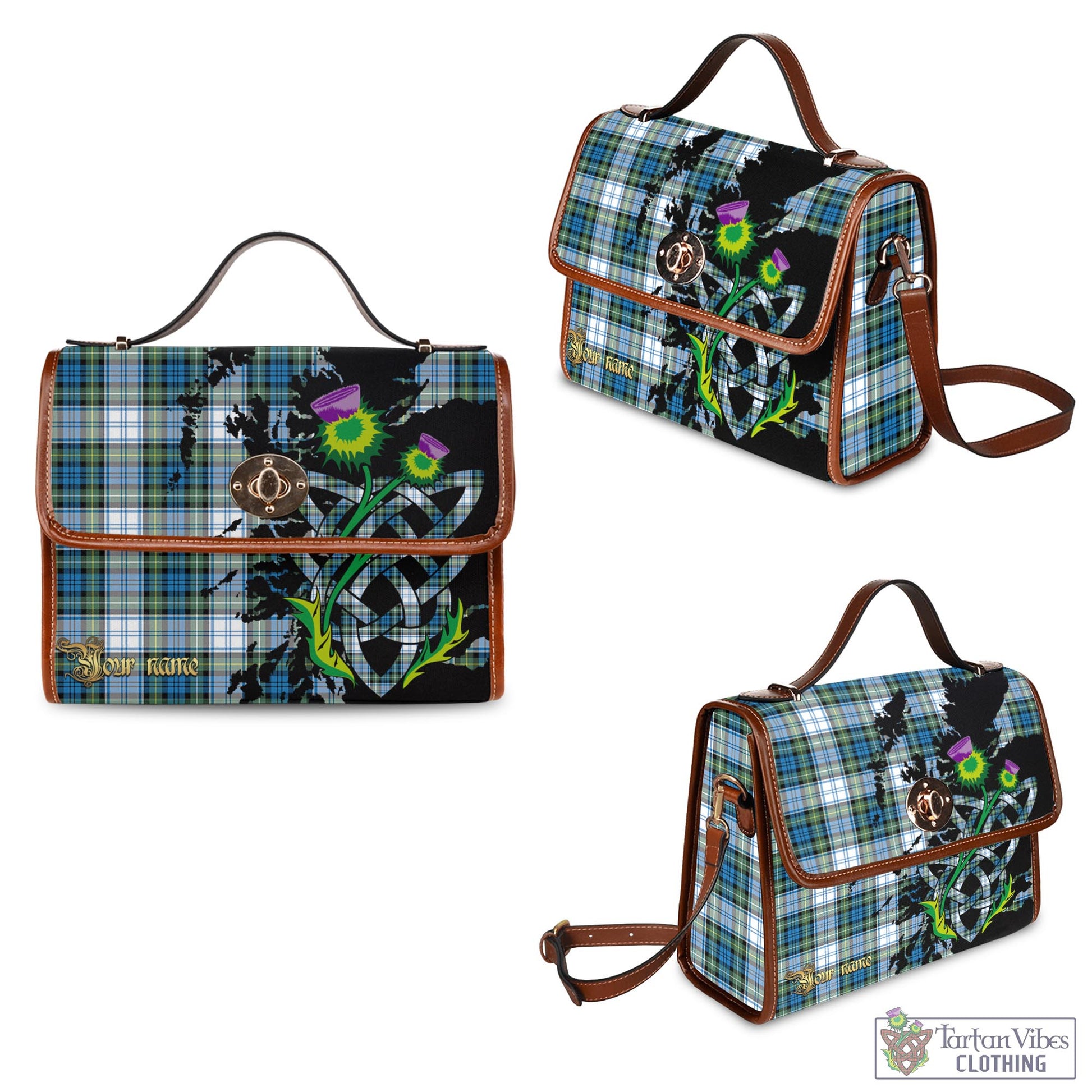 Tartan Vibes Clothing Campbell Dress Ancient Tartan Waterproof Canvas Bag with Scotland Map and Thistle Celtic Accents