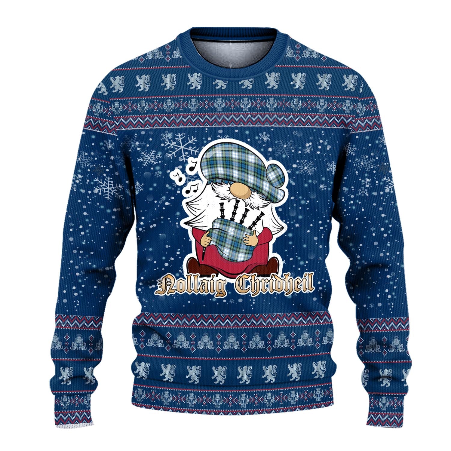 Campbell Dress Ancient Clan Christmas Family Knitted Sweater with Funny Gnome Playing Bagpipes - Tartanvibesclothing