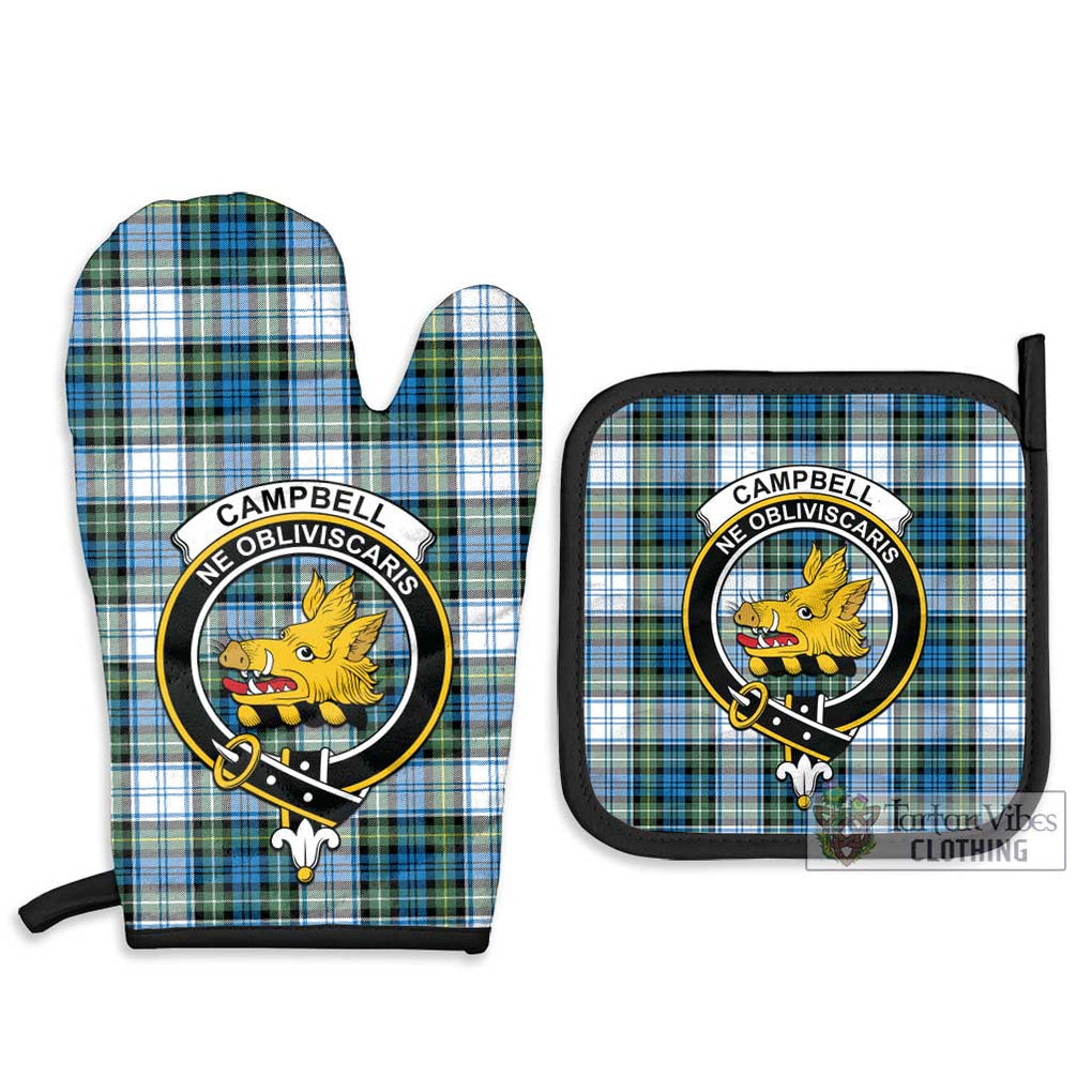 Campbell Dress Ancient Tartan Combo Oven Mitt & Pot-Holder with Family Crest Combo 1 Oven Mitt & 2 Pot-Holder Black - Tartan Vibes Clothing