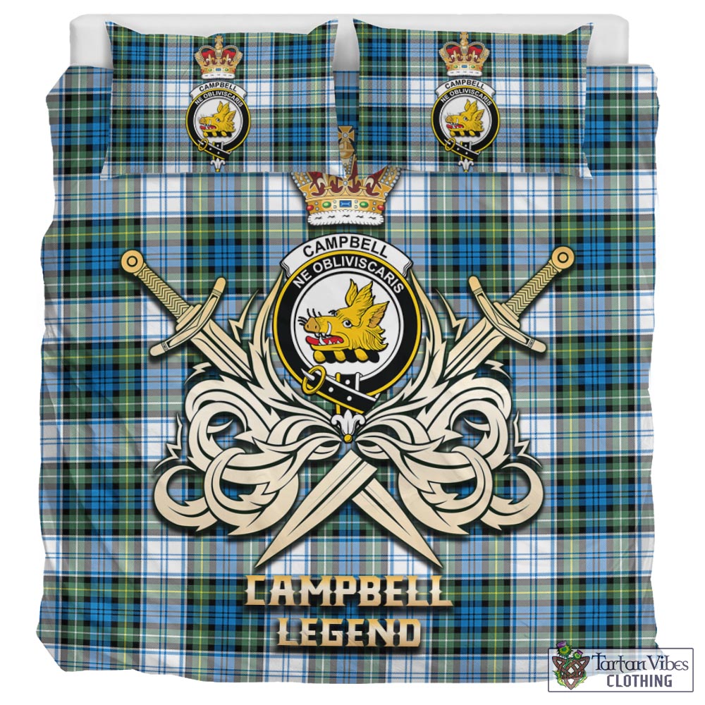 Tartan Vibes Clothing Campbell Dress Ancient Tartan Bedding Set with Clan Crest and the Golden Sword of Courageous Legacy