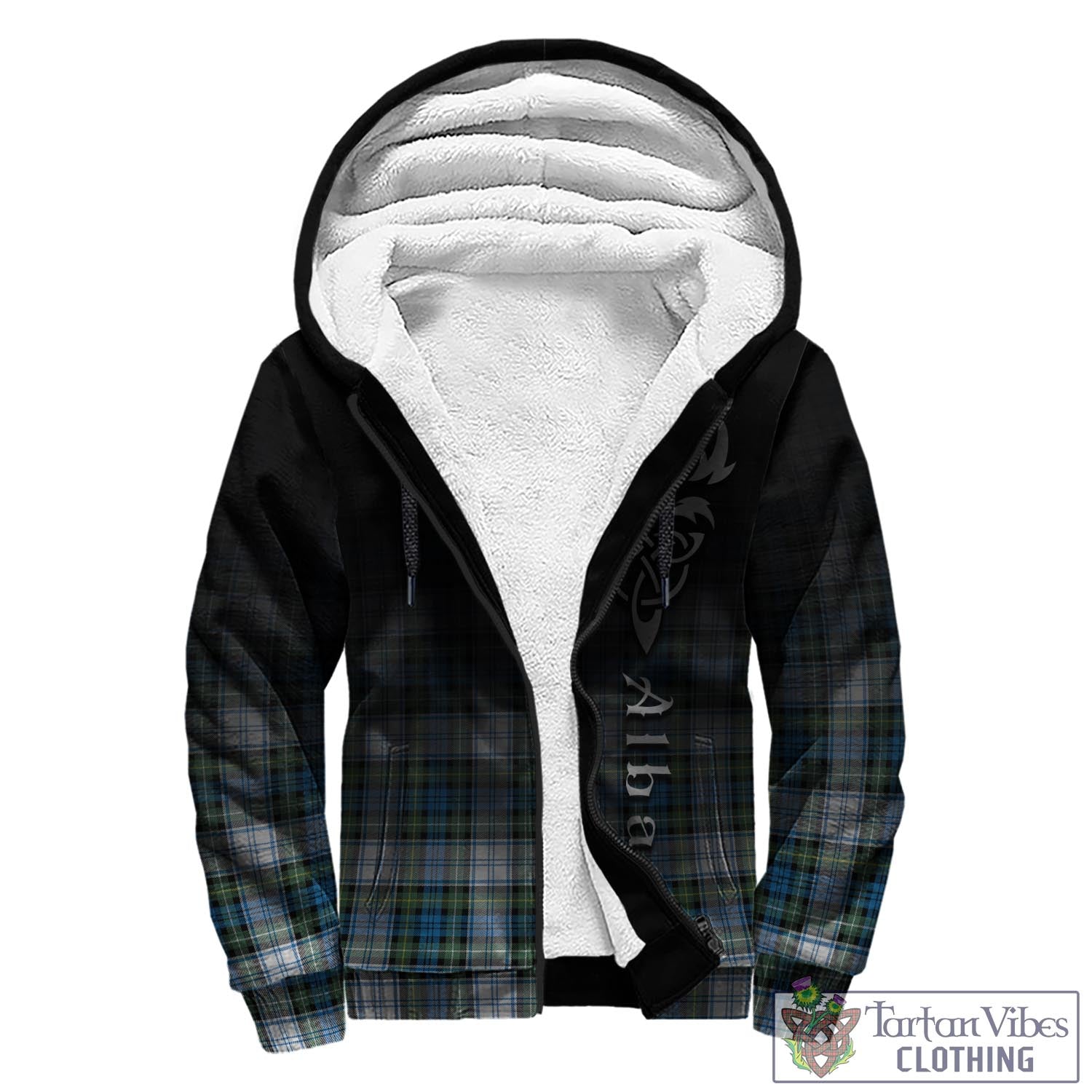 Tartan Vibes Clothing Campbell Dress Ancient Tartan Sherpa Hoodie Featuring Alba Gu Brath Family Crest Celtic Inspired