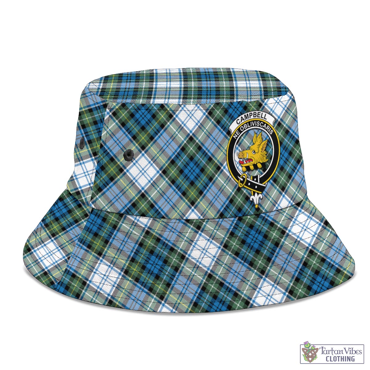 Tartan Vibes Clothing Campbell Dress Ancient Tartan Bucket Hat with Family Crest