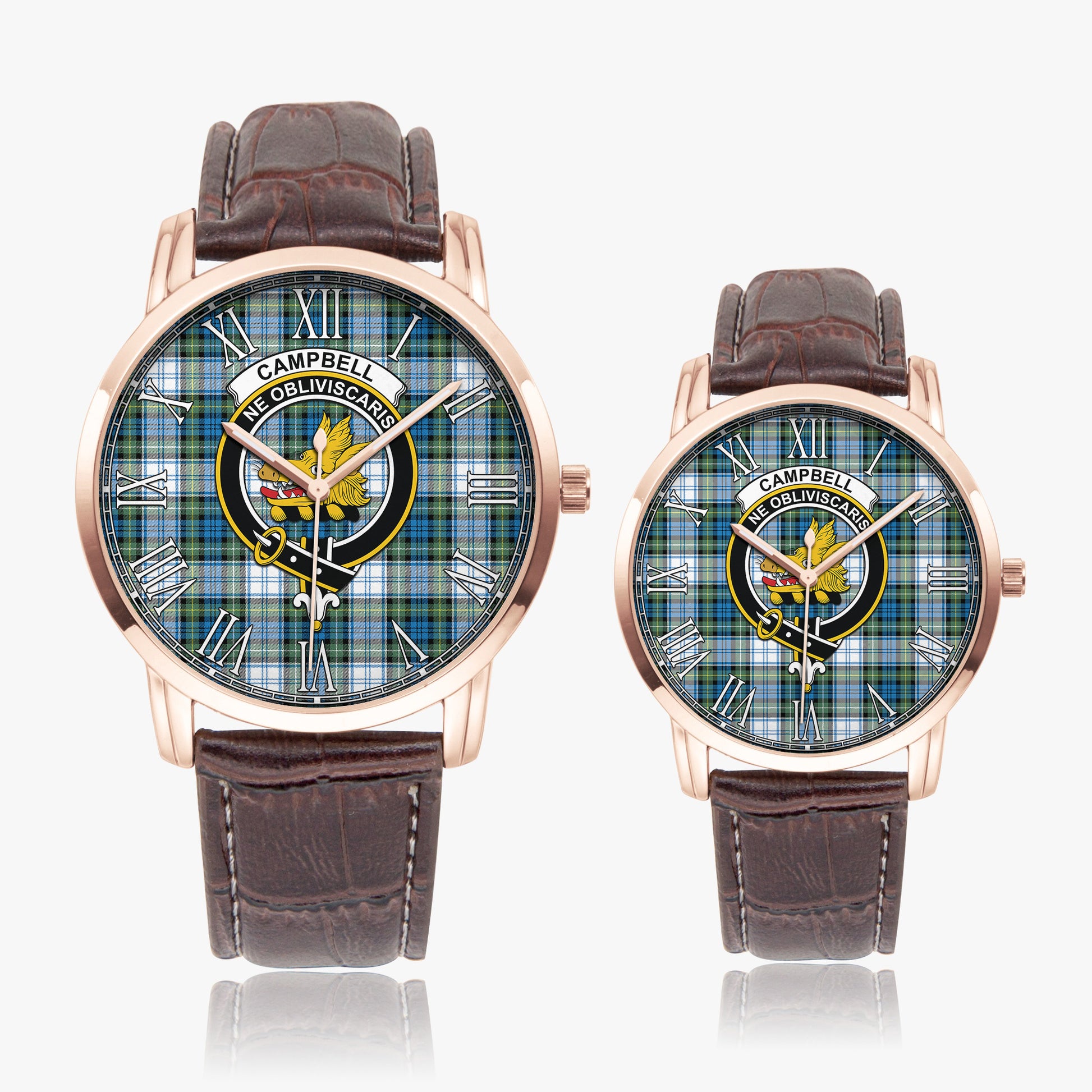 Campbell Dress Ancient Tartan Family Crest Leather Strap Quartz Watch - Tartanvibesclothing